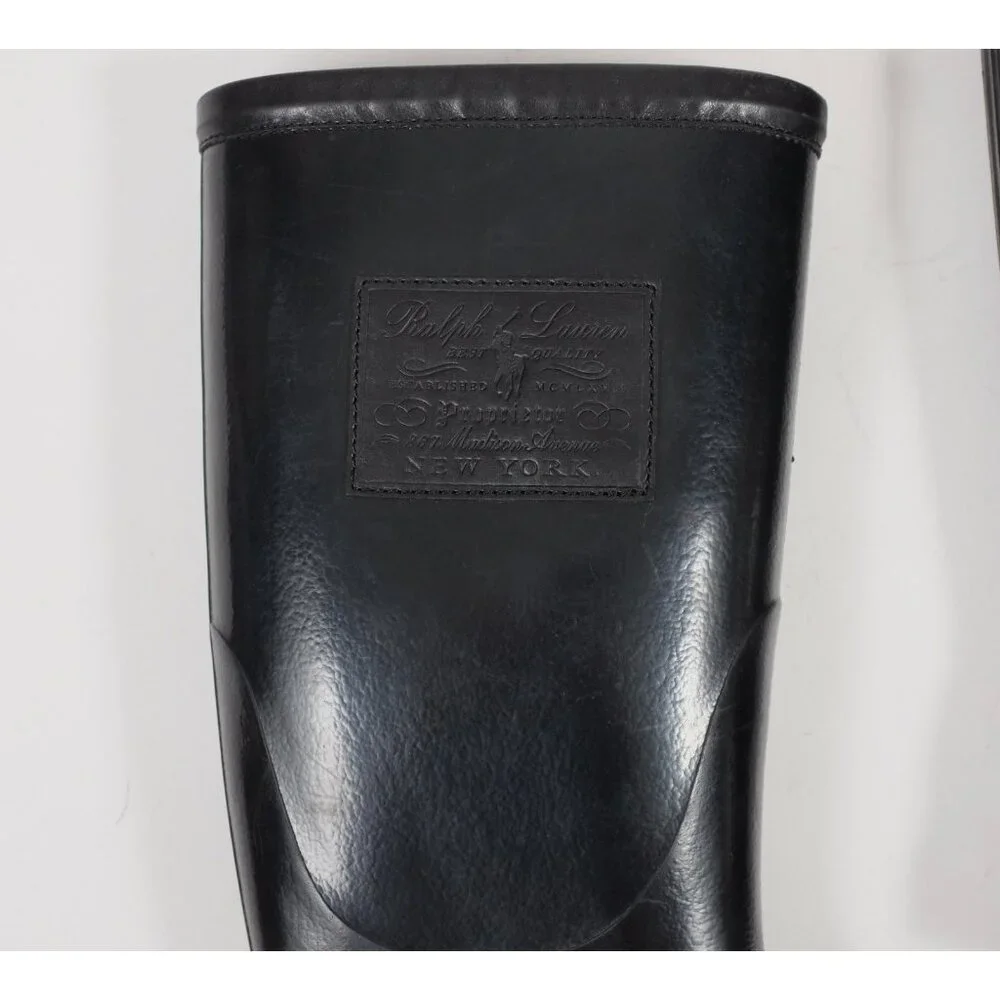 Ralph Lauren Purple Label 43 / 9 Rain Boots Black Rubber Leather